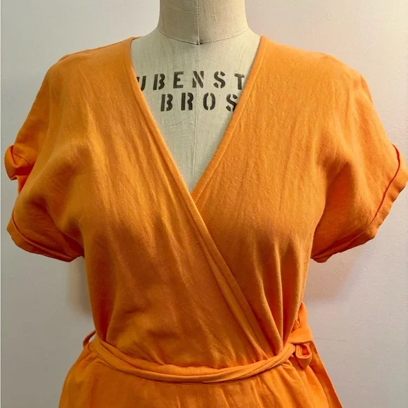 Martel 100% Linen Orange Wrap Dress - Picture 2 of 12